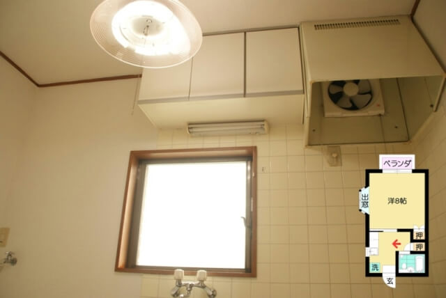 つり戸棚と、フード付き換気扇で料理をしても換気扇周りが油で汚れません。