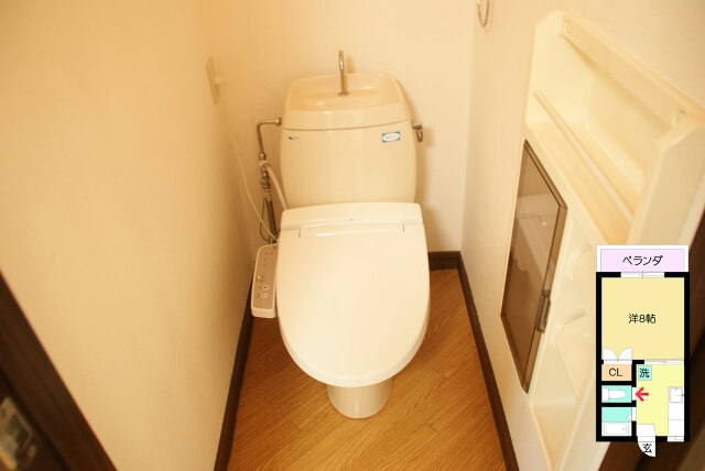 トイレは温水洗浄便座付き！右側がペーパーホルダストックです。
